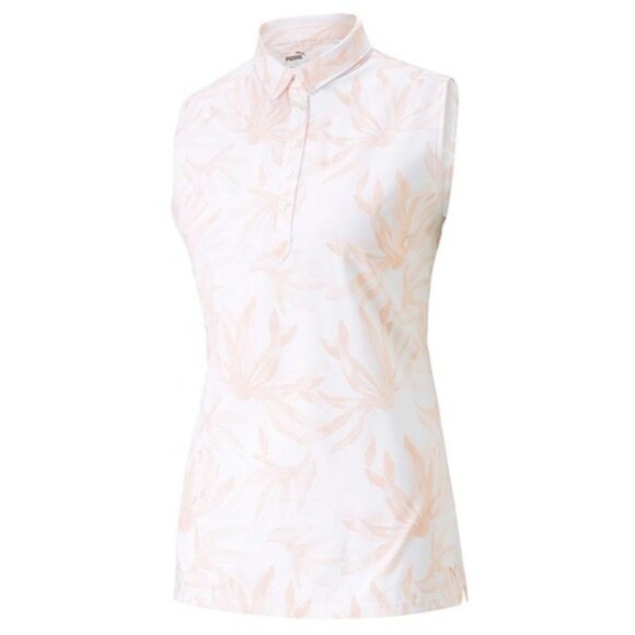 Puma palm tree bright white rose dust womens sleeveless polo Size Medium Preppy - Picture 1 of 6